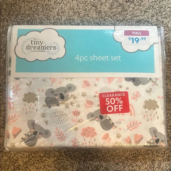Dreamers 4pc Koala Print Sheet Set in Pink & Gray