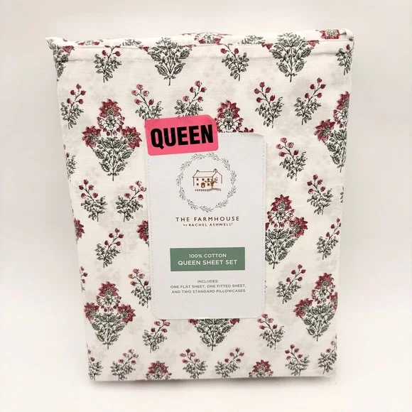 The Farmhouse‎ by Rachel Ashwell Queen Cotton Sheet Set Red Floral Print