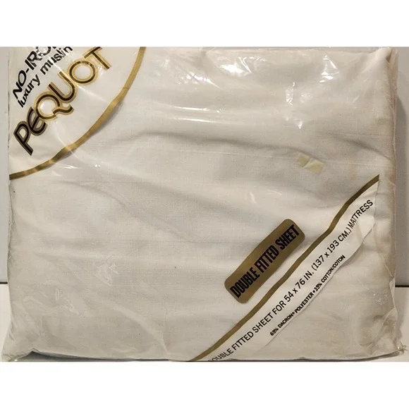 Springs‎ Mill Perquot No Iron Luxury Muslin Double Fitted Sheet White  NIP