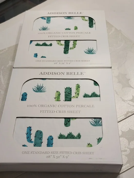 Addison Belle NWT Bundle Of 2 Organic Cotton Percale Fitted Crib Sheets 28x52x9