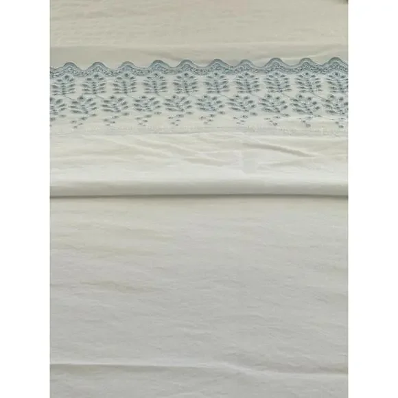Rachel Ashwell Shabby Chic Queen Flat Sheet Blue Eyelet Lace Cotton Cottage