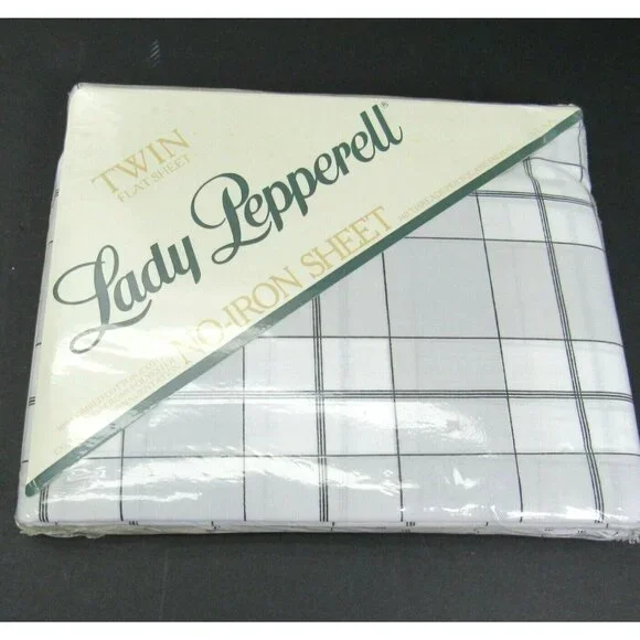 New Vintage Lady Pepperell Twin Flat Sheet Gray‎ White Plaid Jordan USA Dacron