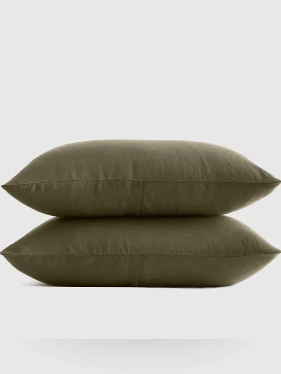 Quince 100% European Linen Standard Shams Set of 2 Dusty Olive