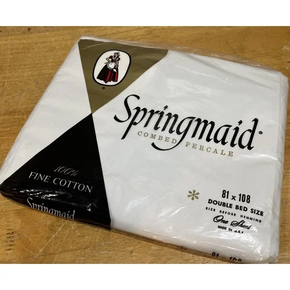 SPRINGMAID Combed‎ Percale Cotton Full Flat Sheet Solid White  NOS