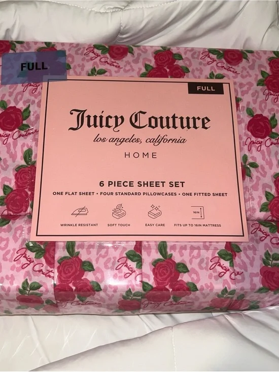 Juicy Couture Pink Rose Floral 6-Piece Sheet Set Full
