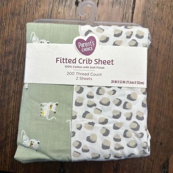 New Parent's Choice 2-Pack 100% Cotton Infant Fitted Crib Sheets, Cheetah 28x52