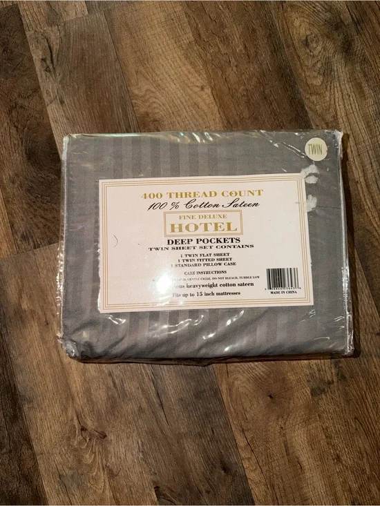 400 Thread Count 100% Cotton Sateen Deep Pocket Twin Sheet Set - Gray