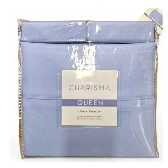 Charisma Queen UNBOXED 6 Piece Sheet Set Blue NEW