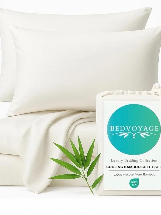 Bedvoyage Bamboo Split King Size 5pc Sheet Set In ivory- New