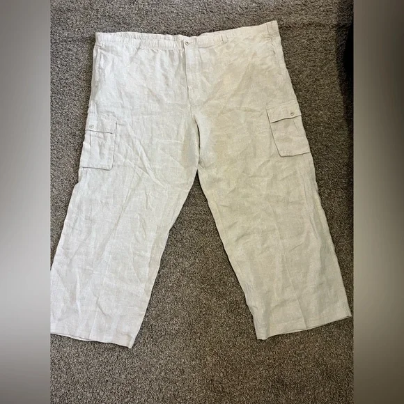 Tommy Bahama Relax 100%‎ Linen Pants Black Drawstring Button Waist Men's 4XL