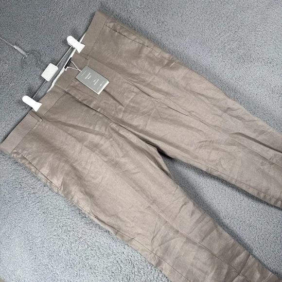 H&M Linen Pants Mens 46x30 Slim Fit Cropped Taupe Summer Trousers Beach Resort