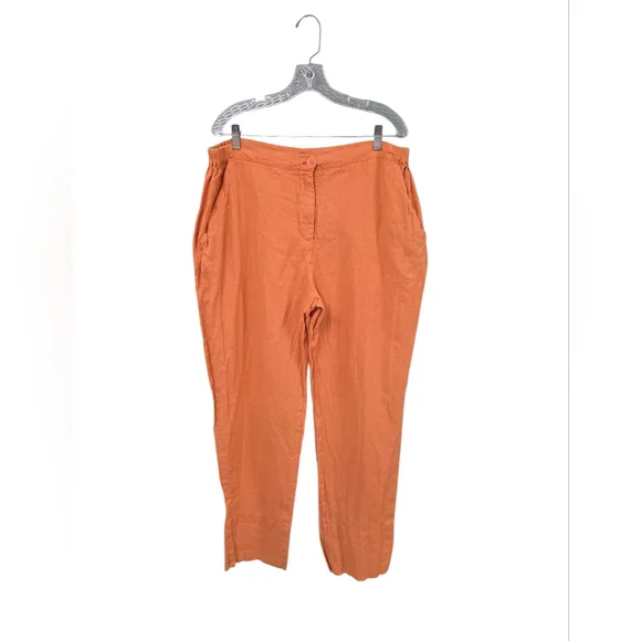Flax 100% Linen Womens Pants Sunkist Orange Size Large Flowy‎ Coastal Beach