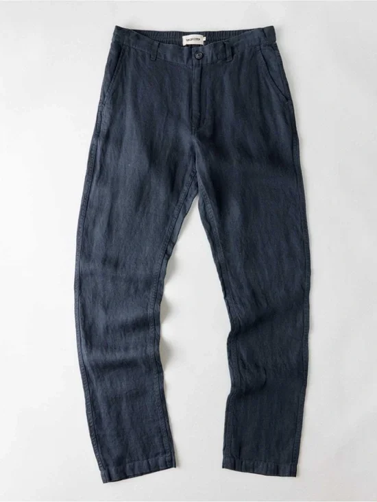 Taylor Stitch Easy Linen Pant Navy Straight Leg Tapered Ankle Minimalist-29