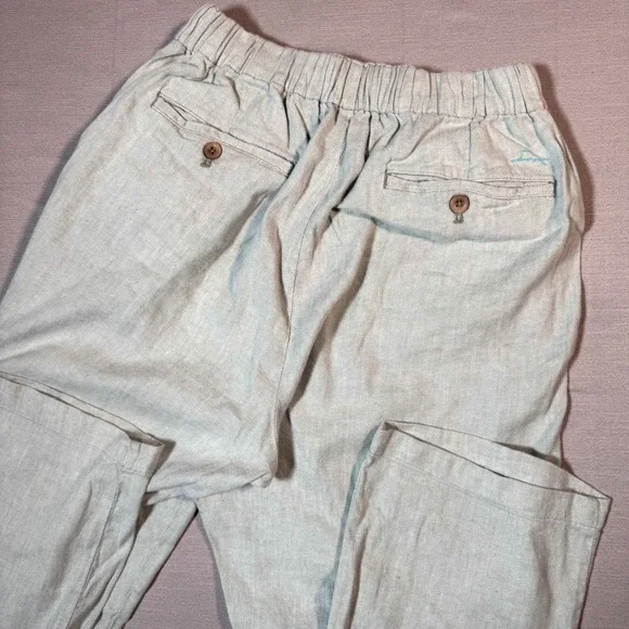 Tommy Bahama Linen Blend Drawstring Pants Light Blue XL Relaxed Beach Coastal