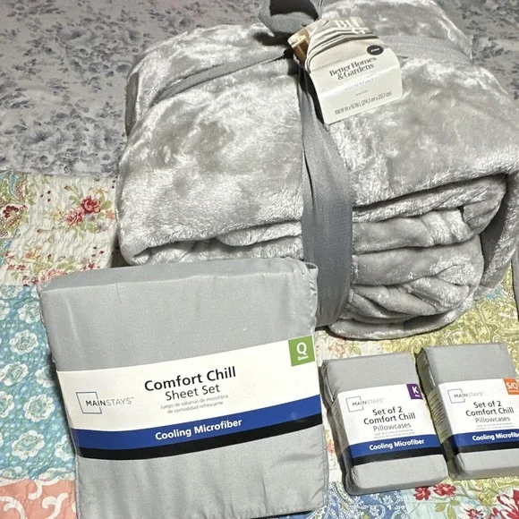 Mainstays Comfort Chill Cooling Microfiber Sheet Set, Queen, Gray