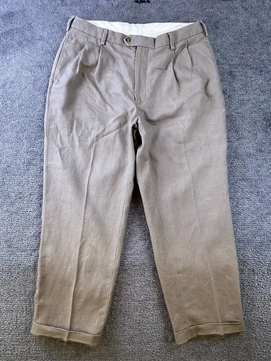 Jos A Bank Linen Khakis Mens 36x30 Pants Preppy VTG Old Money Cuffed Pleated