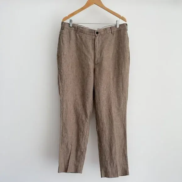 Orvis 100% Linen Pants Mens 36x29 Beige Khaki Trousers Minimalist Resort Wedding