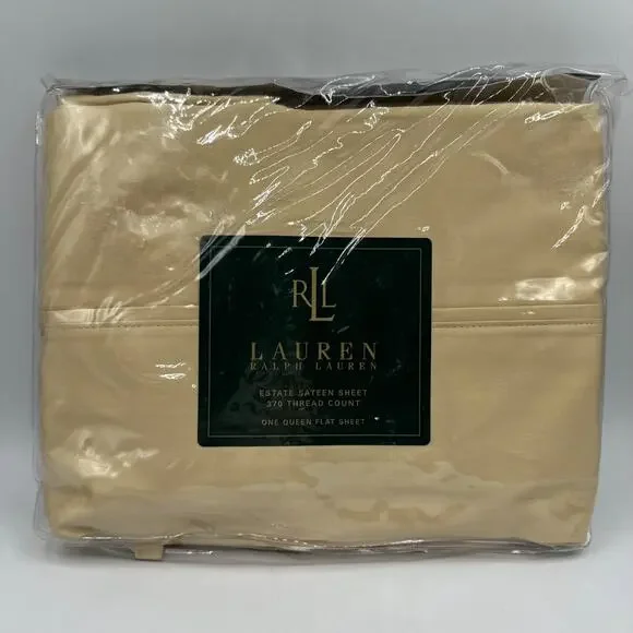 Ralph Lauren Estate Sateen Flat Sheet Queen Tuilleries Yellow NIP 370 TC