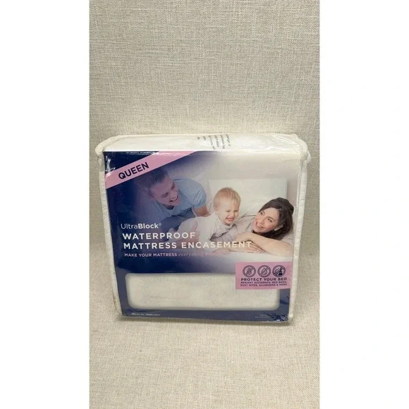 UltraBlock Queen Mattress Encasement & Deluxe Hotel‎ 6pc Sheet Set White New