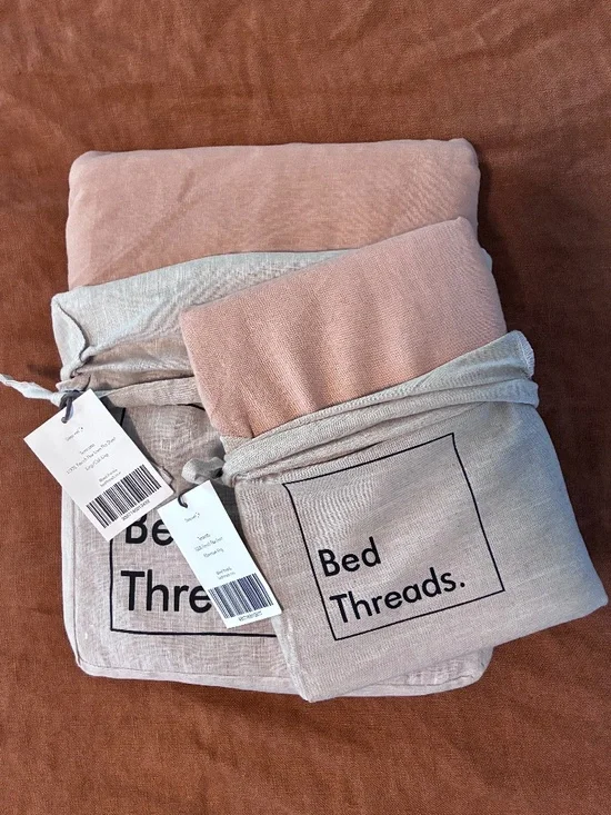 Bed Threads 100% Flax Linen KING / CALI KING Terracotta FLAT Sheet & Pillowcases