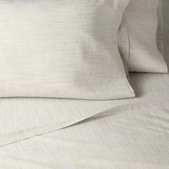 Hearth & Hand QUEEN Lyocell Cotton Linen.Woven Micro Stripe Sheet Set Green NEW