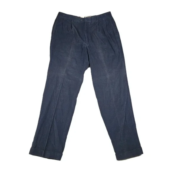 Majer Slacks Men's Vintage Pleated Corduroy Navy Blue‎ Size 36x32 Dress Pants