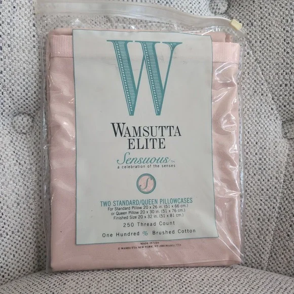 2 Vintage Wamsutta Elite Sensuous Pillowcases Standard Queen Pink USA NOS 250 TC