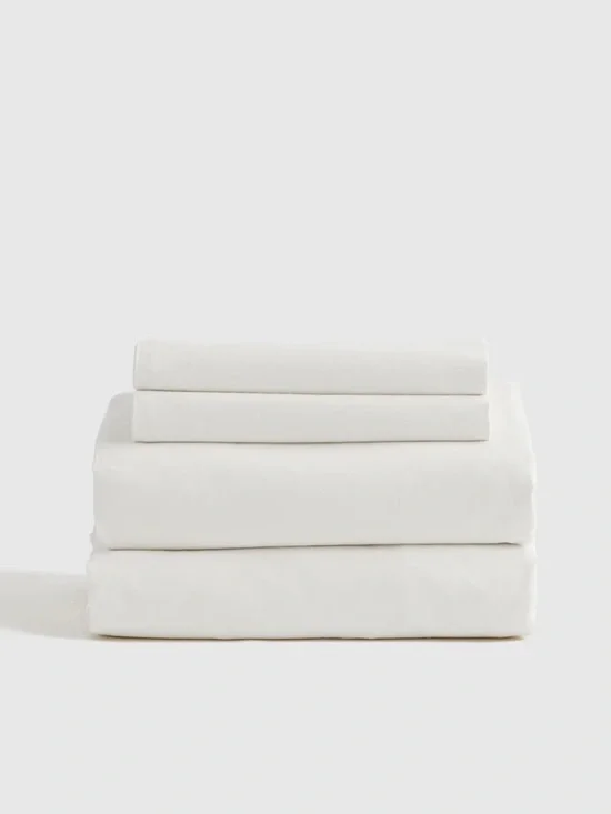 Quince White Cal King Brushed Cotton Sheet Set - Fitted, Flat, 2 pillowcases