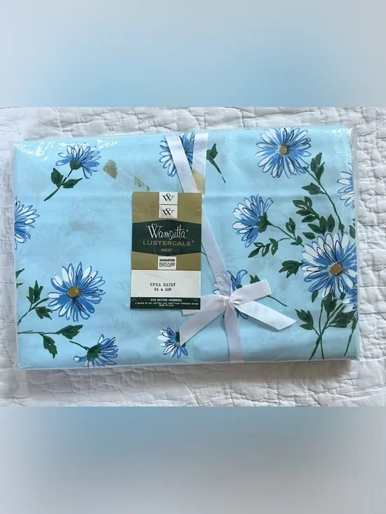 Vintage New Wamsutta Lustercale Flat Sheet Double Full UPSA DAISY Blue 81 x 108