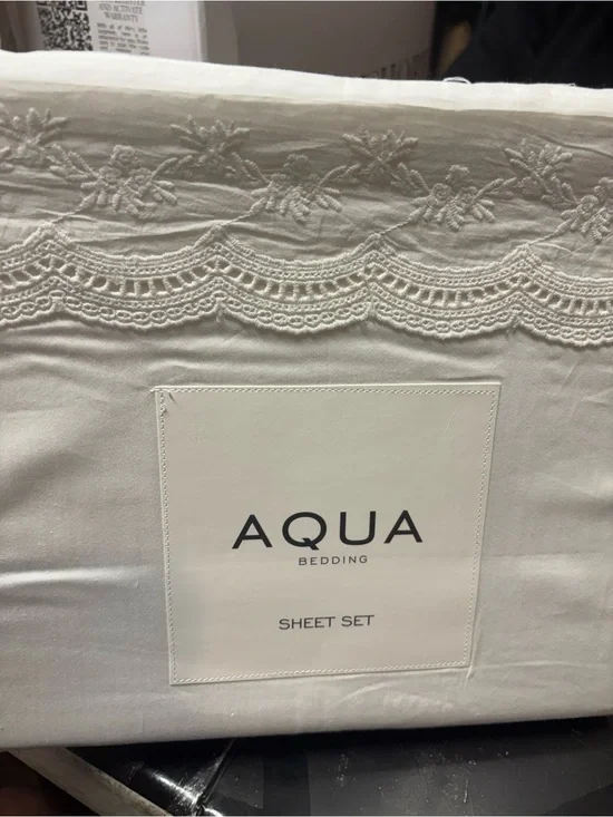 Aqua Bedding White Embroidered Sheet Set b153s