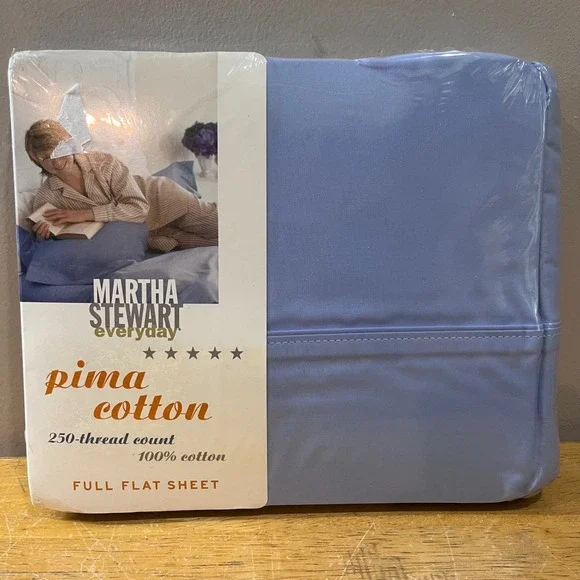 Vtg Martha Stewart Everyday Pima Cotton Full Flat Sheet Blue 250 TC Y2K New