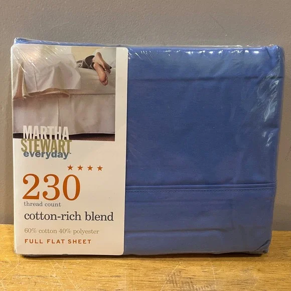 Vtg Martha Stewart Everyday Full Flat Sheet Blue 230 TC Cotton Blend Y2K New