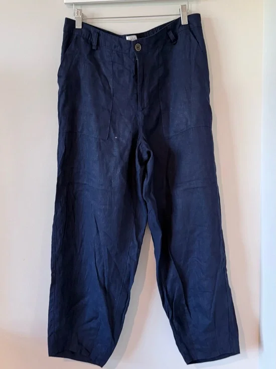 Nicole Miler New York Linen Pants Women M Vacation Travel Summer Beach Navy Blue