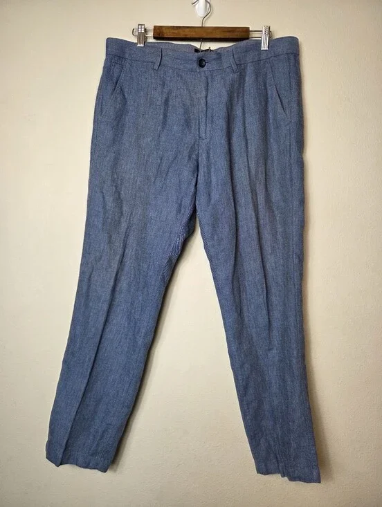 Banana Republic Men's Pants 36x30 Blue Linen Cotton Aiden Fit