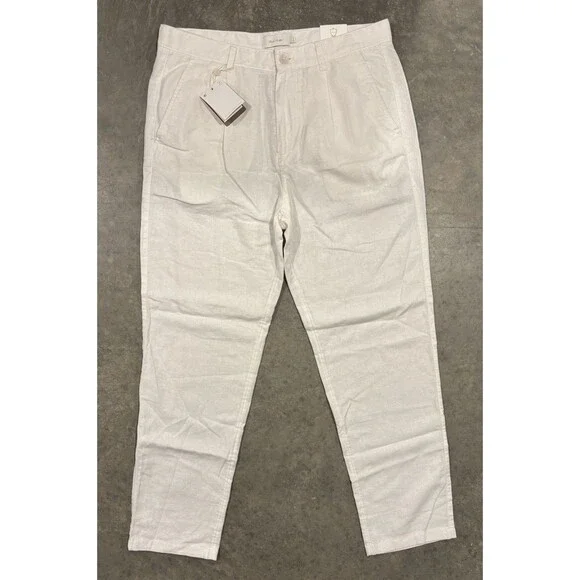 Porter & Ash Linen Blend Pants White Straight Fit Textured Men’s 32x29 NWT