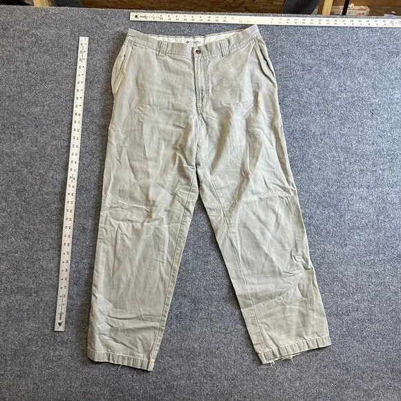 Columbia Pants Mens Size 36 Tan Canvas Utility Relaxed Fit Outdoor Frayed Hem