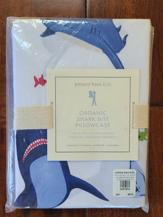 Pottery Barn Kids Shark Bite Standard Size Pillowcase  - New