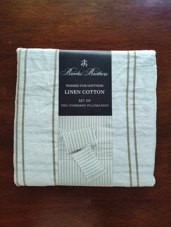 NWT! Brooks Brothers Set Of 2 Linen Cotton Standard Pillowcases