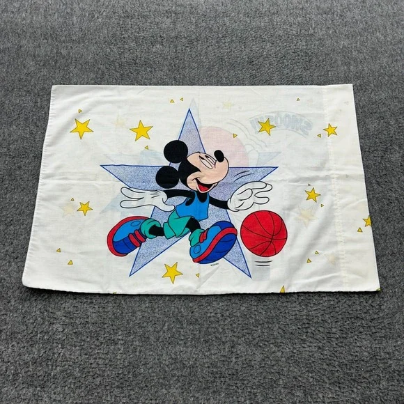 Disney Mickey Mouse Basketball Pillowcase 2-sided vintage Swoosh Fabric Cutter