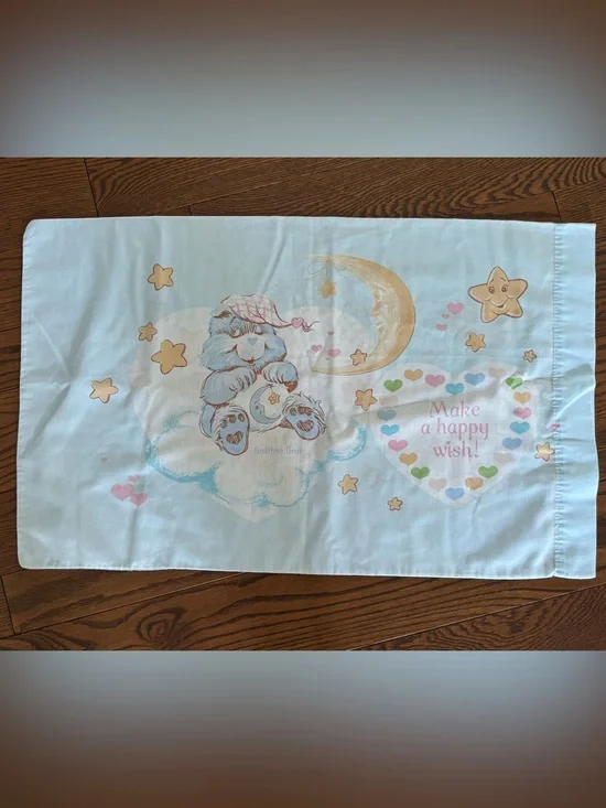 Care Bears Pillowcase Vintage 1980's Love-a-Lot Bear Bedtime Bear Pink Blue