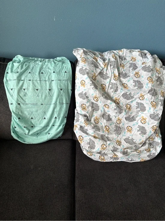2 Nursery Crib Sheets Gray Animal Print (one is mini crib and other standard sz