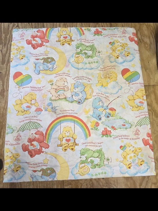 Vtg 1980s Care Bears Twin Flat Sheet Rainbow Clouds American Greetings Craft Fab