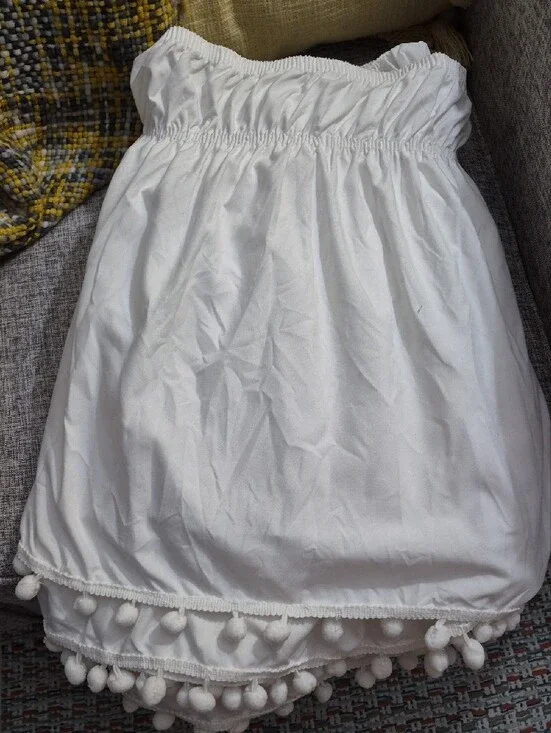 White Pom-Pom Trim Bed Skirt