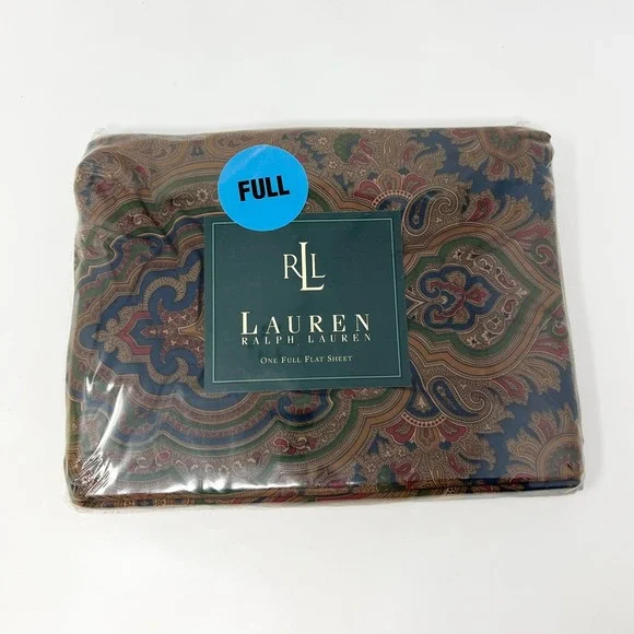 Lauren Ralph Lauren Brianna Paisley Full Flat Sheet Blue Green 100% Cotton NIP‎