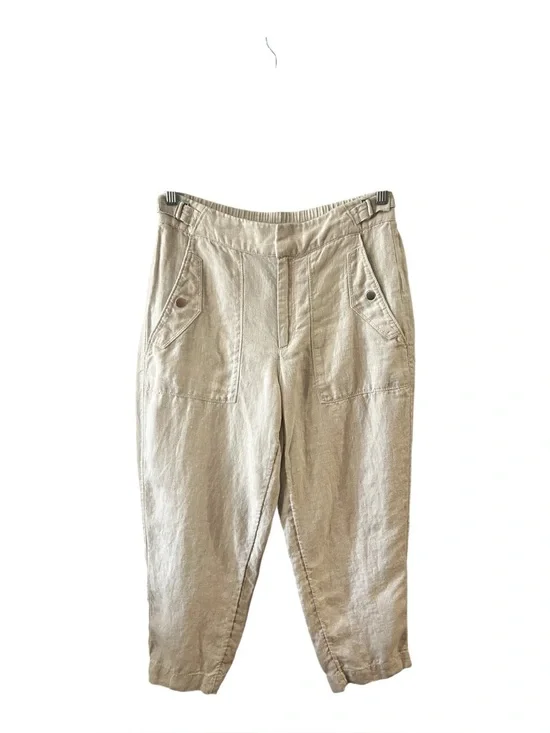 Athleta 100% Linen Pants Beige Cream Buckle Waist Utility Pocket Petite 6P