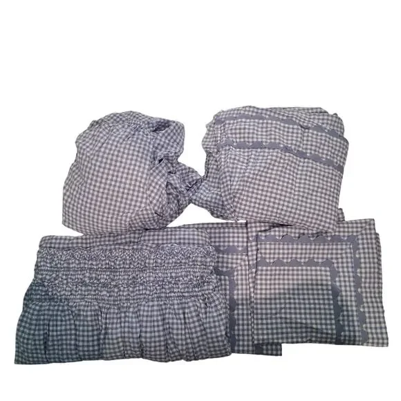 Pottery Barn Teen Sweet Gingham blue sheet set twin XL + Euro Cases + Sham 5pc