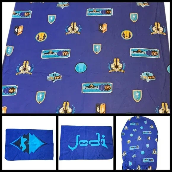 VTG Star‎ Wars Jedi Blue Fabric Material Star Fighter 3.5 Yards Twin Sheet Set