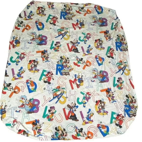 Vintage 90s 1990s Disney Mickey Mouse full fitted sheet retro ABC’s
