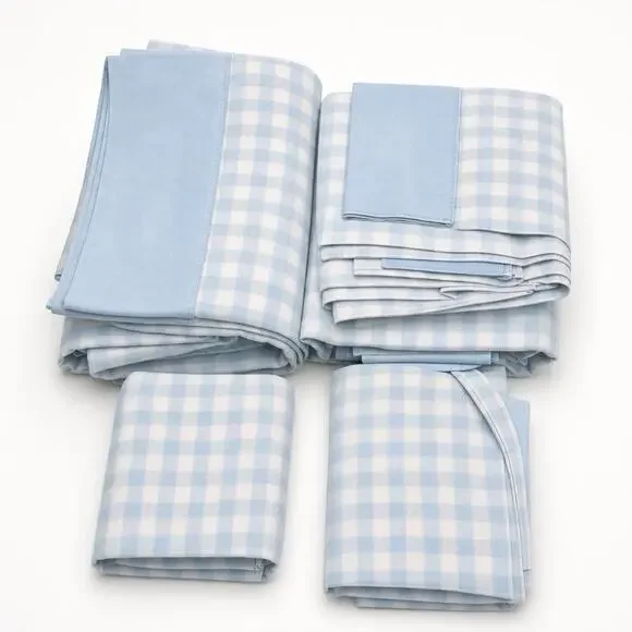 VTG Cotton Blend FullSize Flat Sheet Plaid Cottage Country Home 80x90” Set Of 4