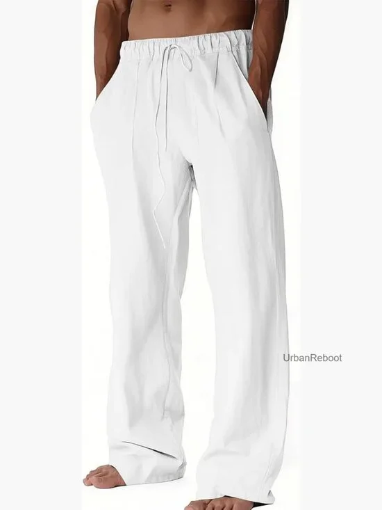 Men's Casual Linen Pants Summer Beach Cotton Lightweight Drawstring